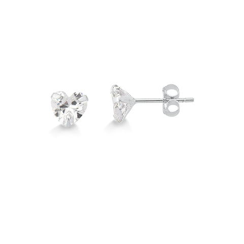 Brinco de Prata Ponto de Luz Coração com Zircônia 5mm