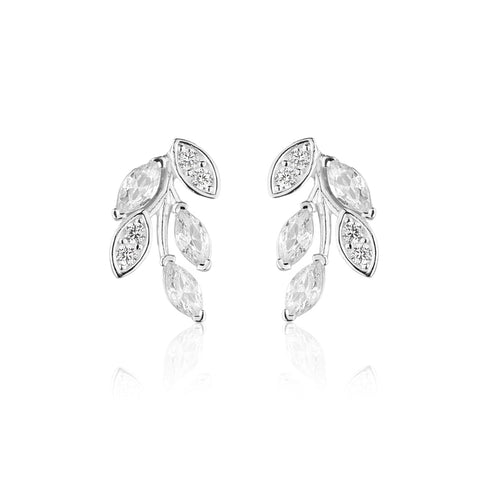 Brinco Ear Cuff folhas de Prata e Zirconia