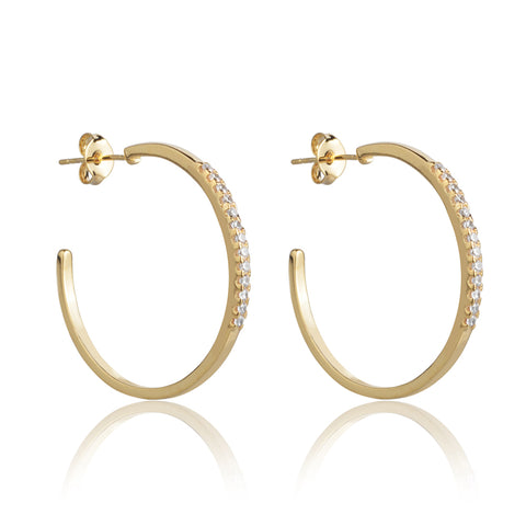 Brinco Argola com tarraxa e zircônias Folheado Gold 18k