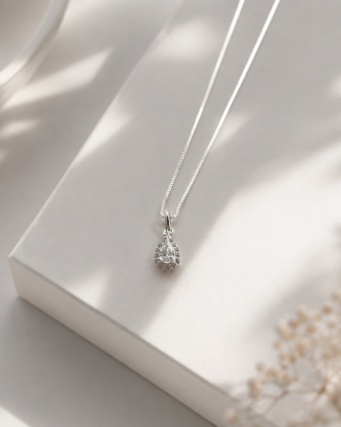 Colar Gota Prata 925 Com Zircônia Cristal Cravejada