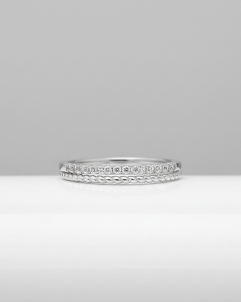 Anel de Prata Aparador Duplo com Zircônias Cristal