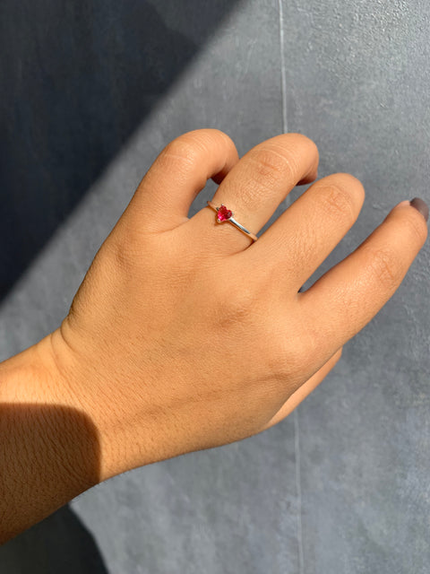 Anel Solitário Prata 925 Noivado Coração Rosa Rubi Feminino
