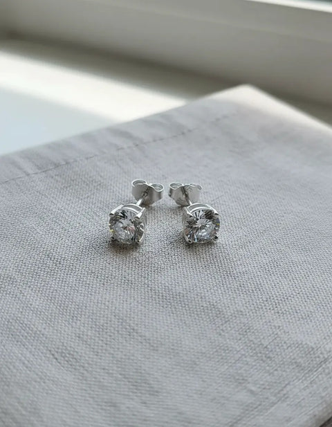 Brinco Ponto de Luz Prata 925 Zircônia Cristal 6mm Feminino