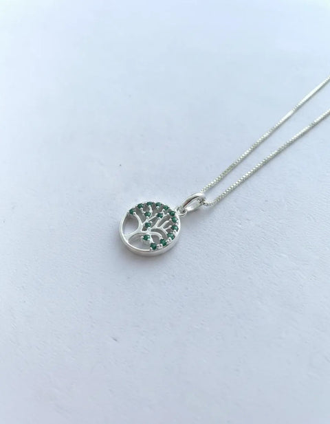 Colar Árvore da Vida Prata 925 com Zircônias Esmeralda