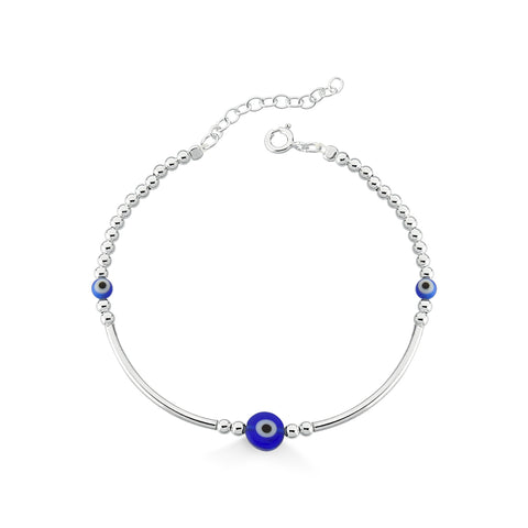 Pulseira de Prata Bolinhas e Olho Grego