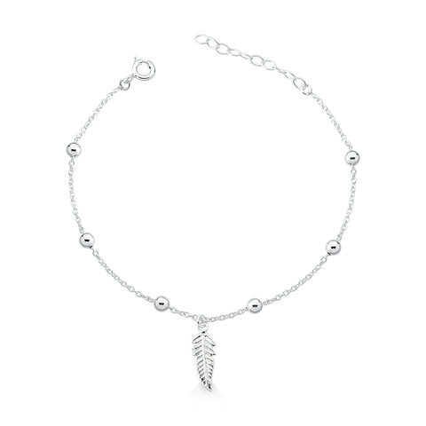Pulseira de Prata Bolinhas com Pingente Folha