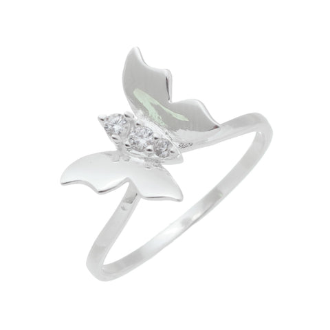 Anel de Prata Borboleta com Zircônia Cristal