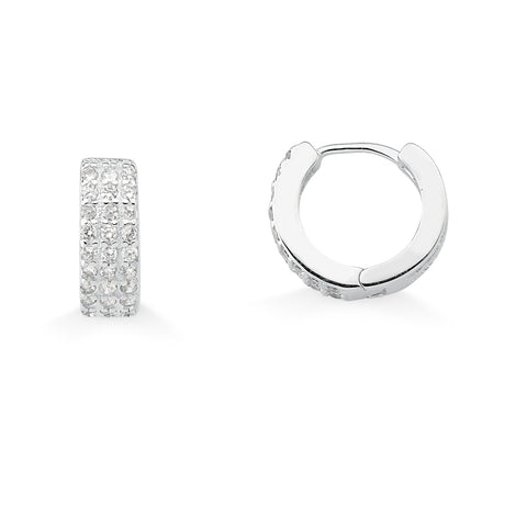 Brinco de Prata Argola com Três fileiras de Zircônias 14mm