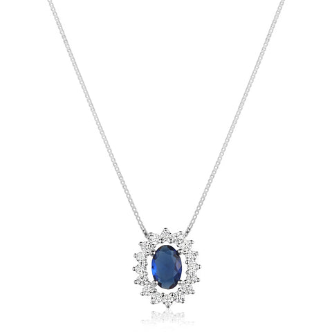 Colar Prata 925 Oval com pedras preciosas em zircônia