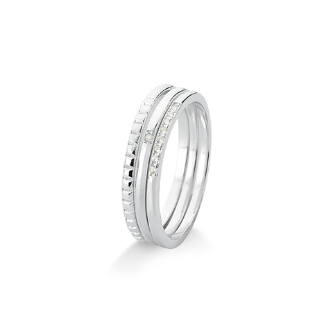 Anel de Prata Trio com Zircônia Cristal