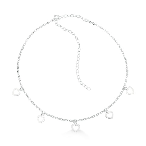 Choker em Prata com Pingentes Corações Vazados