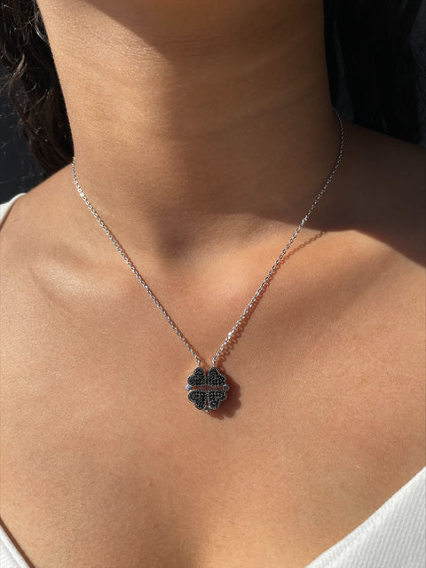Gargantilha de Prata Coração com Pedra Zircônia Topázio Imperial e Negro